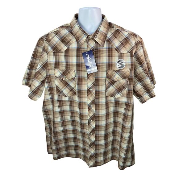 Wrangler Pearl Snap Shirt Men’s Size 2XT Brown Plaid Western Button-Up - Picture 1 of 8